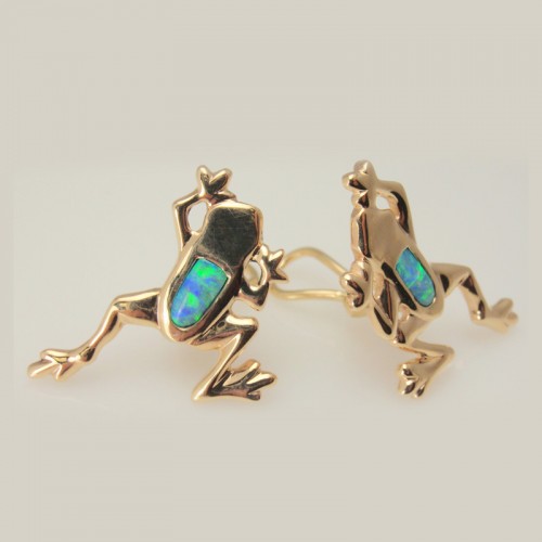 Custom Opal Frog Stud Earrings