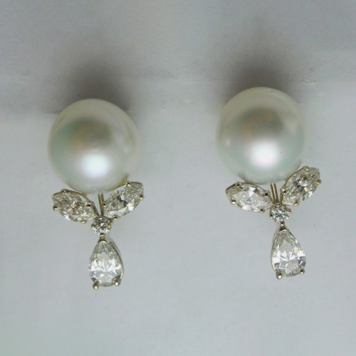 Custom Diamond & Pearl Earrings