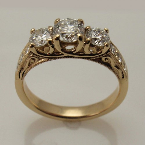 Custom Three Stone Filigree Ring