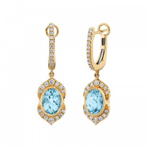 Aquamarine 14K Yellow Gold Huggies