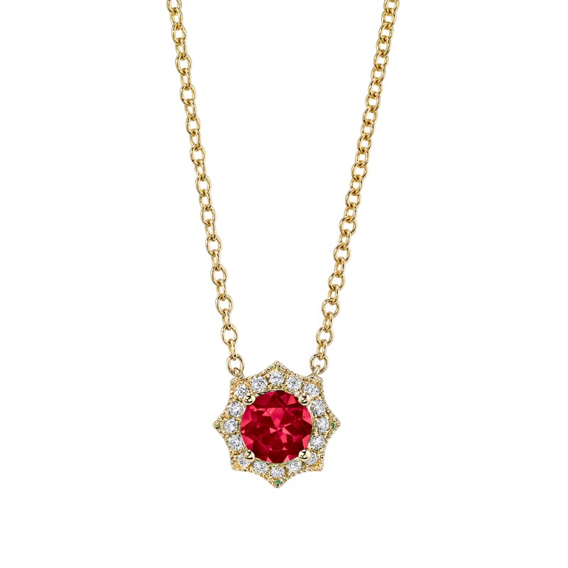Ruby and Diamond Halo Necklace