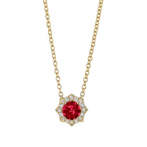 Ruby and Diamond Halo Necklace