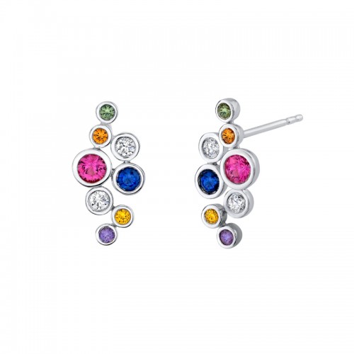 Rainbow Sapphire Cluster Earrings