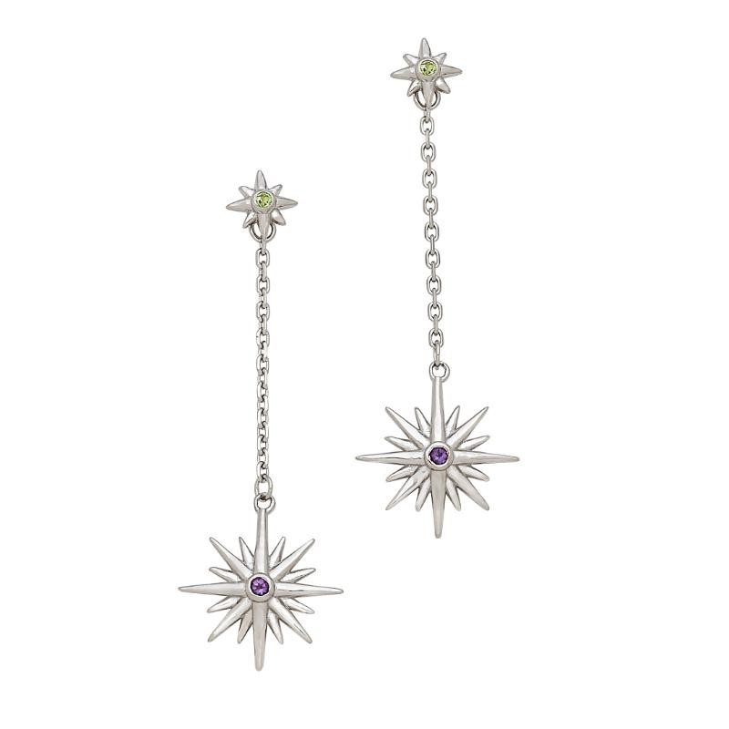Amethyst and Peridot Star Earrings