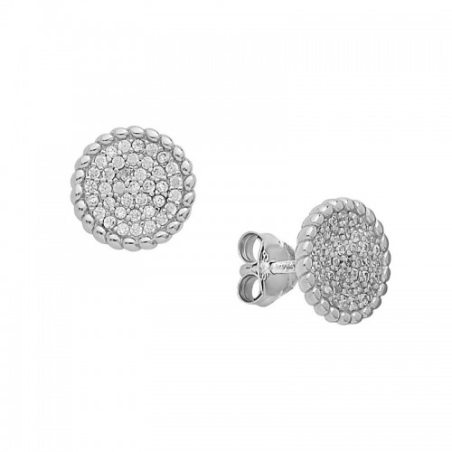 925 Silver 9Mm Pave Circle Cz Stud Earrings