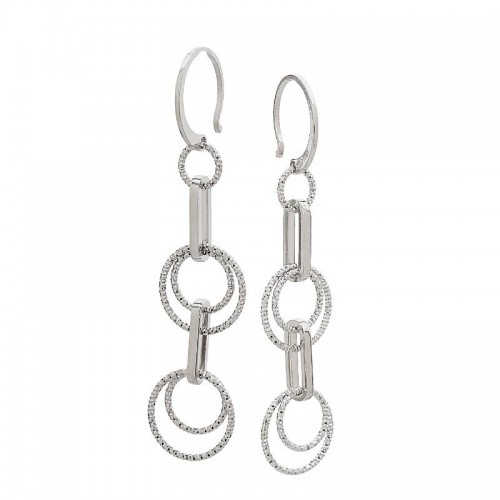 925 Silver Diamond Cut Dangling Multi Circles With Oval Link Design With French Hook