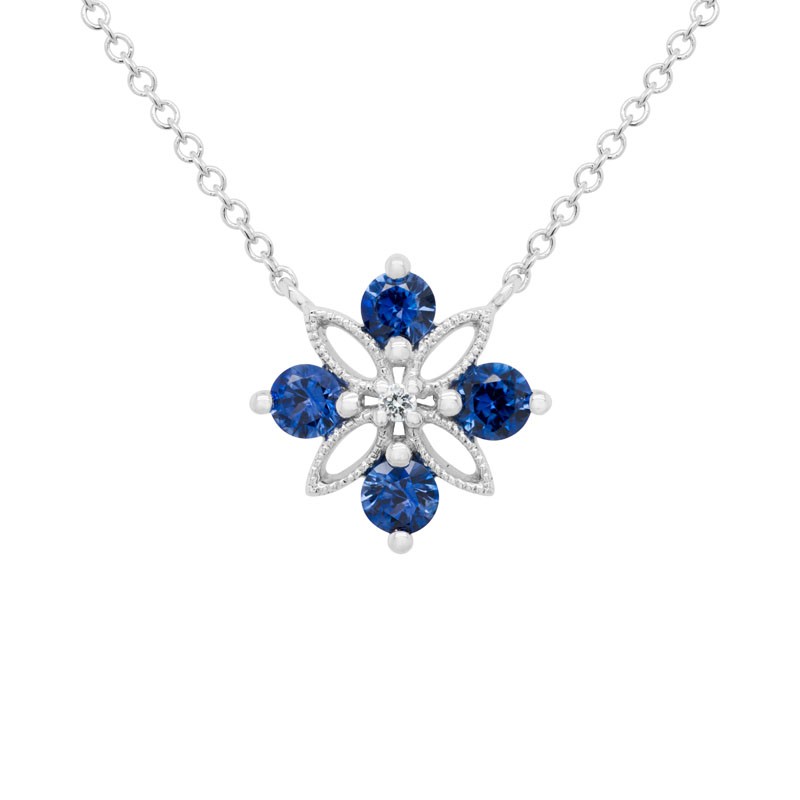 Sapphire & Diamond Milgrain Stationary Pendant