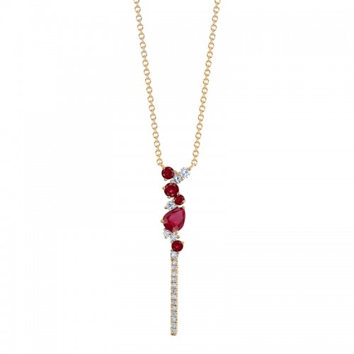 Ruby and Diamond Asymmetrical Cluster Necklace
