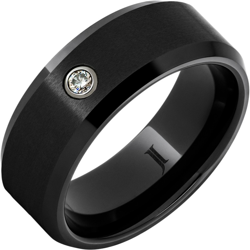 Black Diamond Ceramic&trade; Ring with Diamond and Satin Finish
