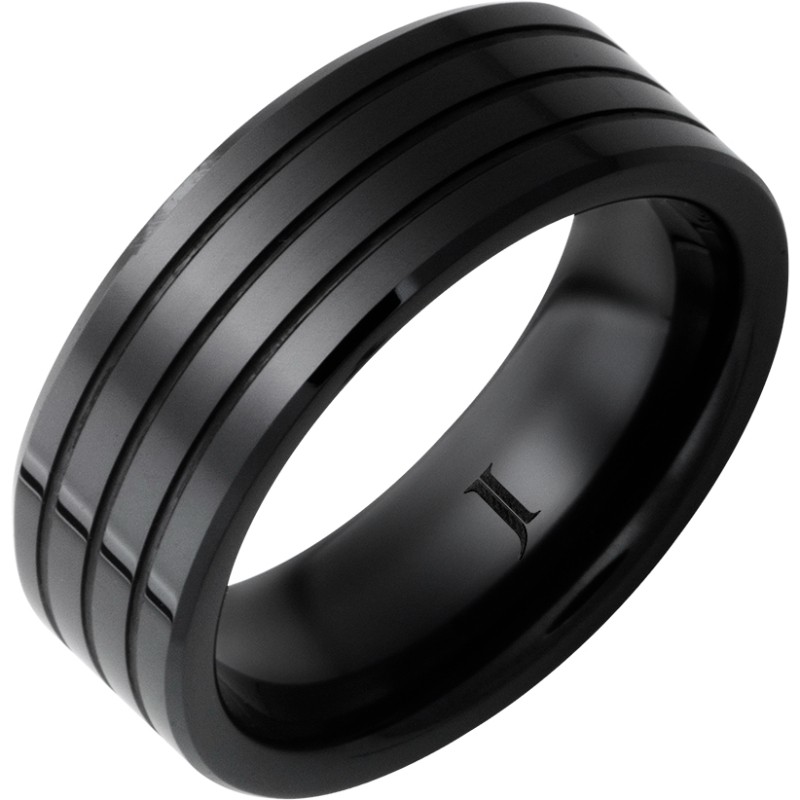 Black Diamond Ceramic - Three Groove Ring
