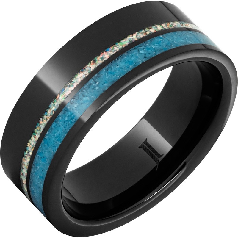 Black Diamond Ceramic&trade; Ring with Crushed Opal and Turquoise Inlays