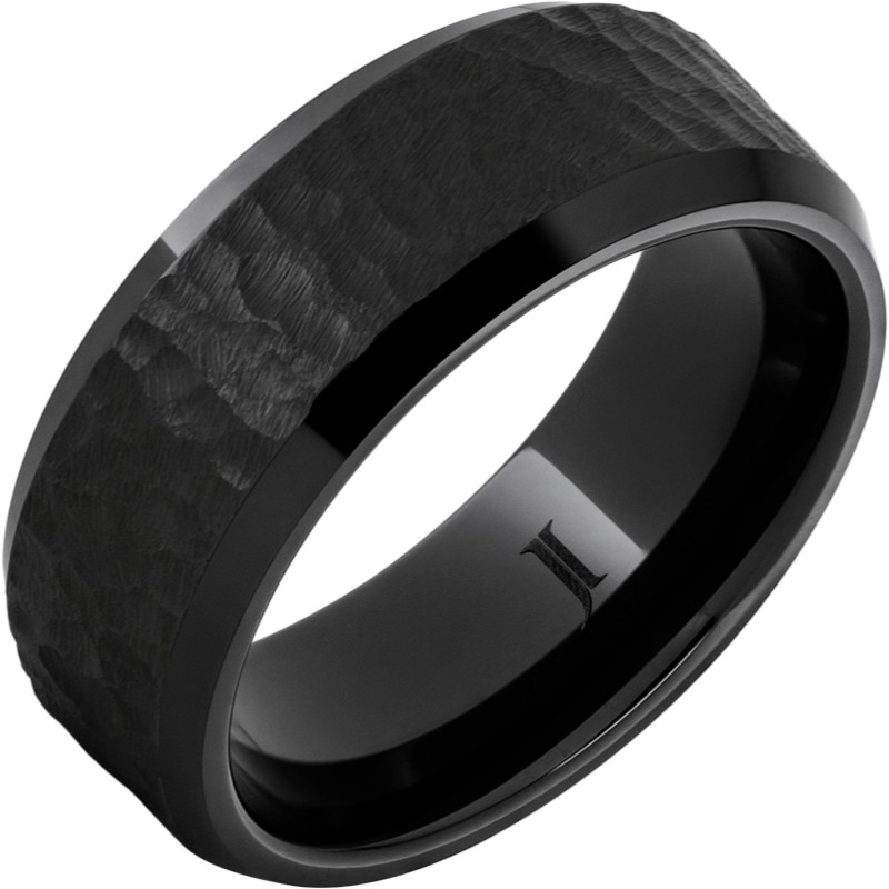 Black Diamond Ceramic Beveled Ring With Moon Crater Finish