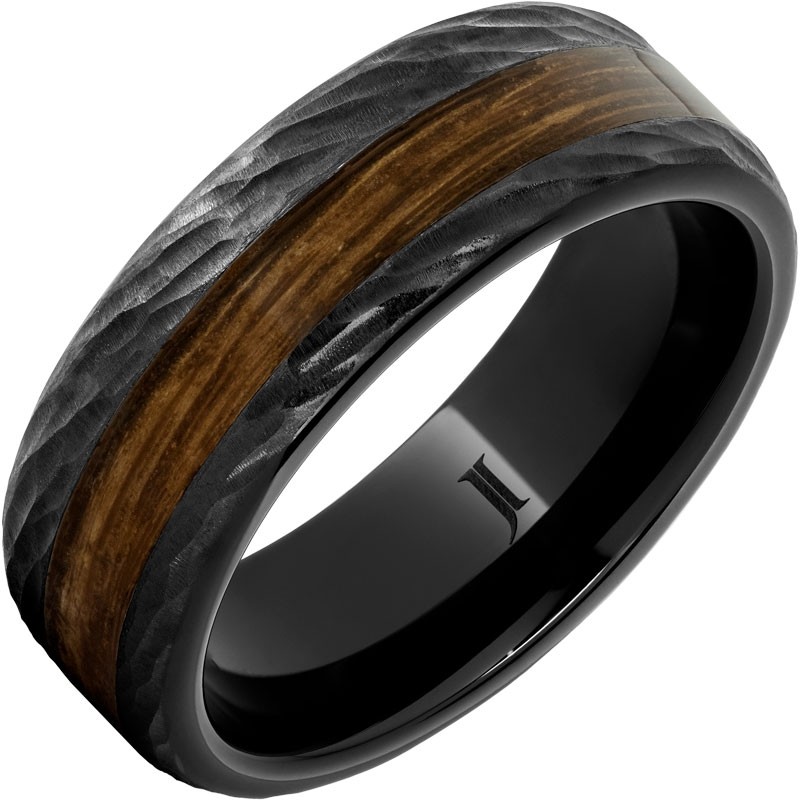 Barrel Aged&trade; Black Diamond Ceramic&trade; Ring with Bourbon Wood Inlay and Bark Finish