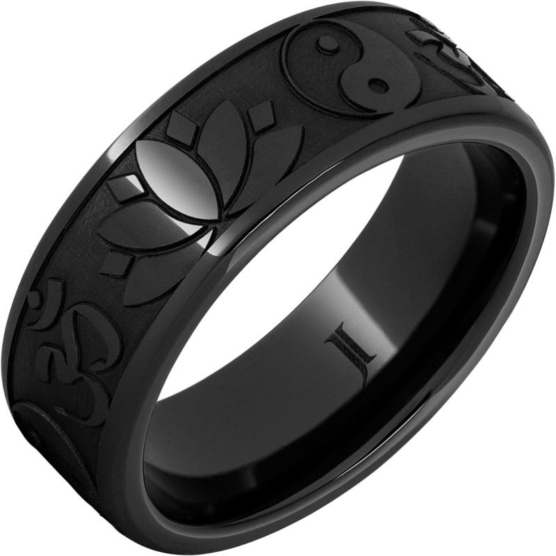Black Diamond Ceramic&trade; Ring with Buddhist Symbols