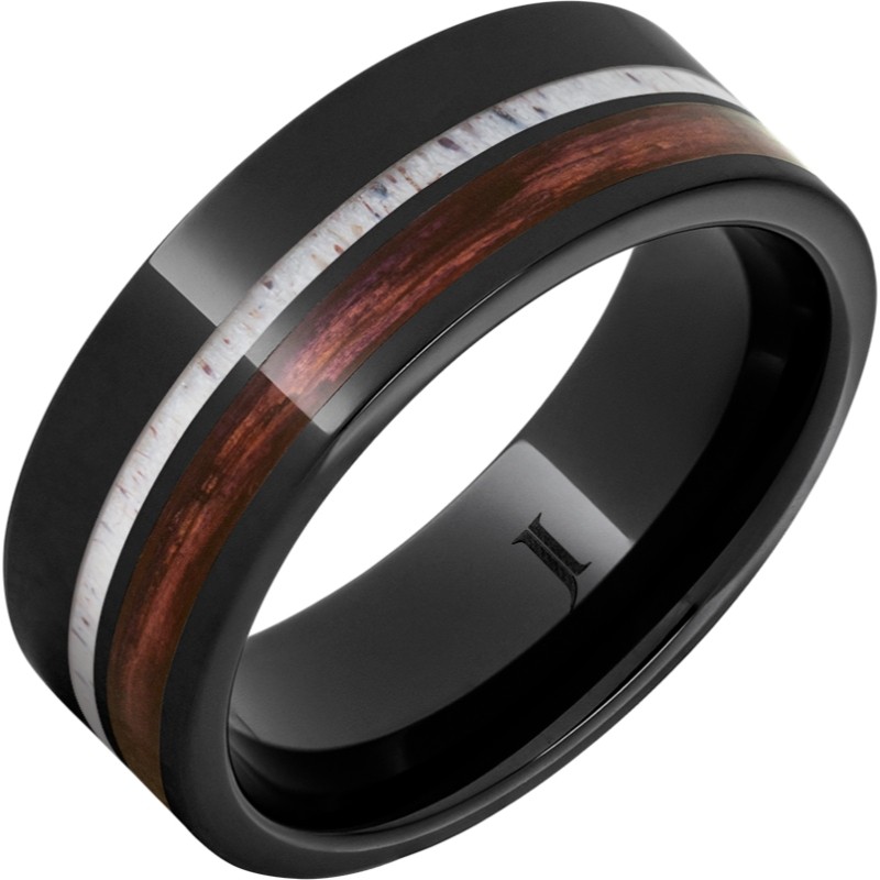 Barrel Aged&trade; Black Diamond Ceramic&trade; Ring with Cabernet Wood and Antler Inlays