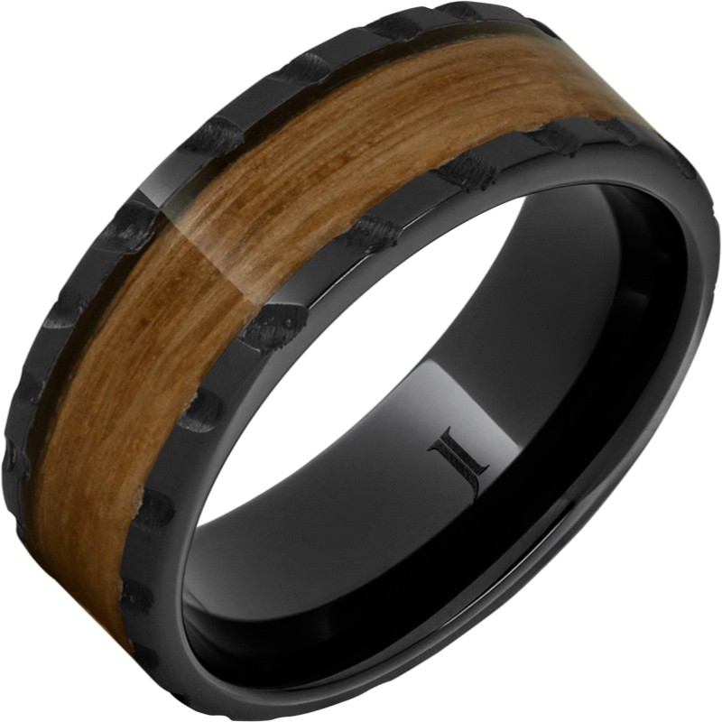 Barrel Aged&trade; Black Diamond Ceramic&trade; Ring with Single Malt Scotch Whiskey Inlay and Scored Finish