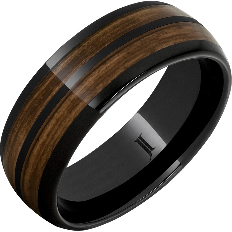 Double Barrel - Barrel Aged&trade; Black Diamond Ceramic&trade; Dome Ring with Bourbon Inlays