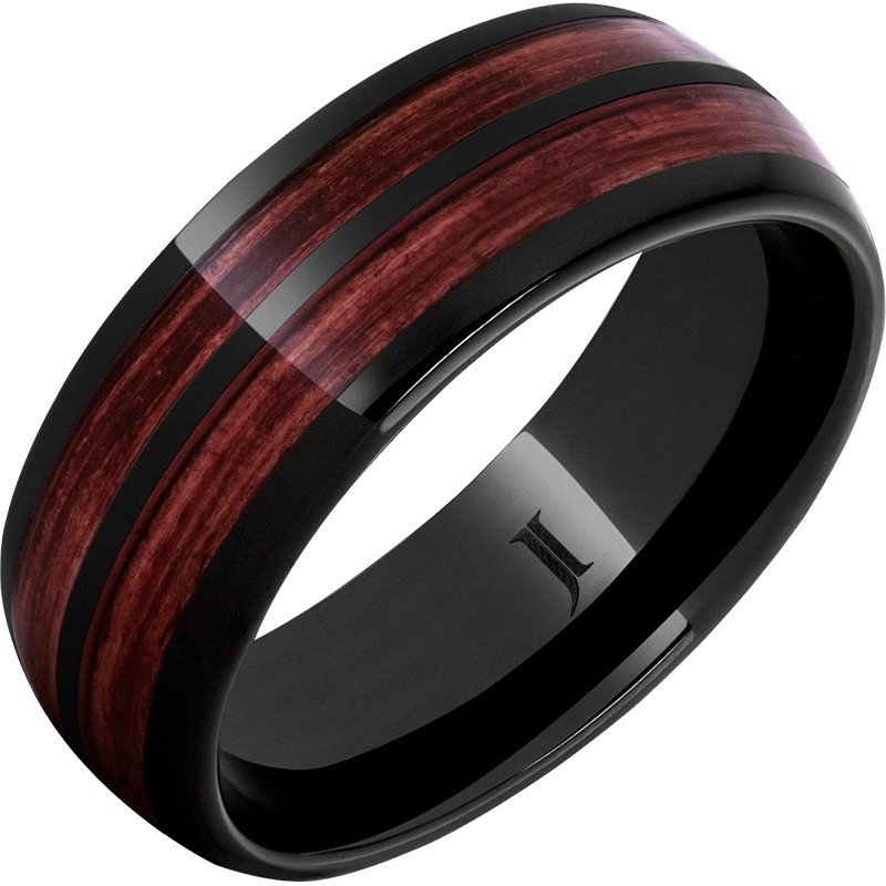 Double Barrel - Barrel Aged&trade; Black Diamond Ceramic&trade; Dome Ring with Cabernet Inlays