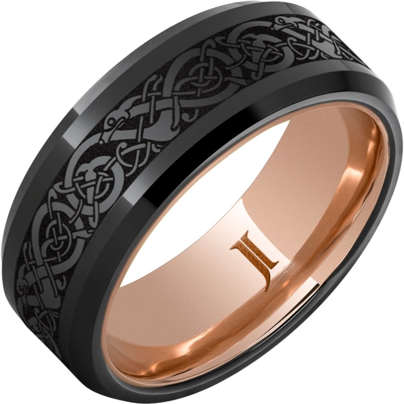 The Viking - Hidden Gold &trade; Black Diamond Ceramic&trade; Engraved Ring
