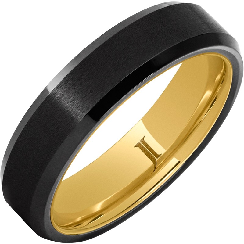 Hidden Gold&trade; Black Diamond Ceramic&trade; Ring with Satin Finish