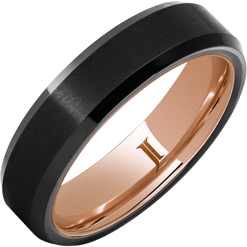 Hidden Gold&trade; Black Diamond Ceramic&trade; Ring with Satin Finish