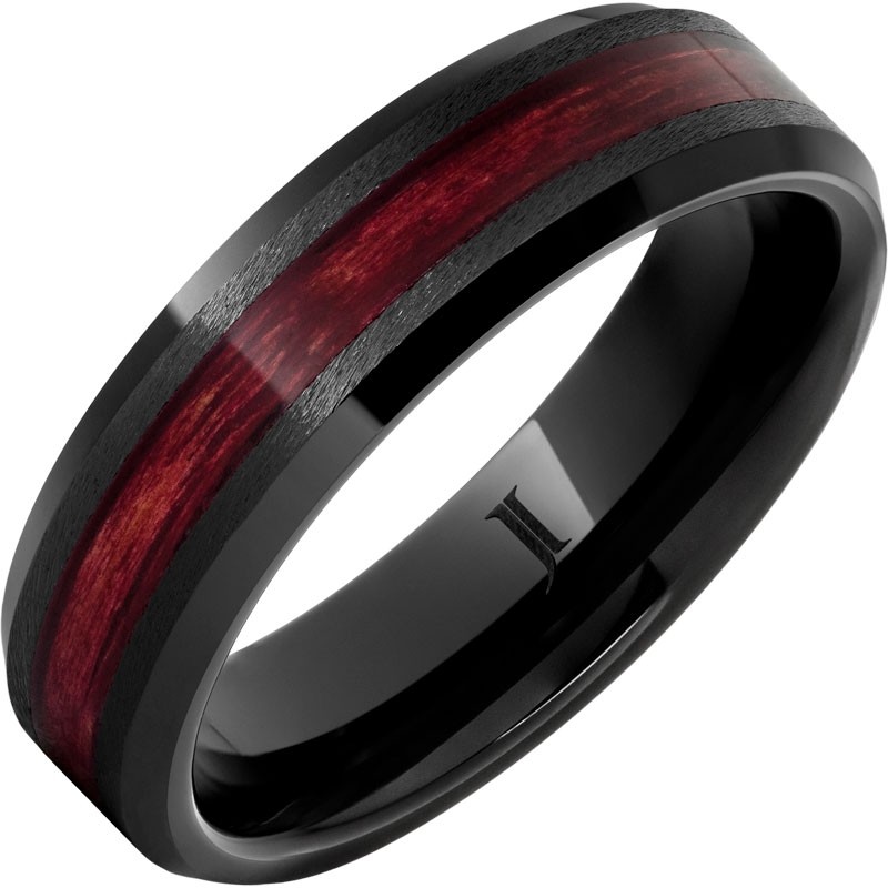 Barrel Aged&trade; Black Diamond Ceramic&trade; Ring with Cabernet Wood Inlay and Grain Finish