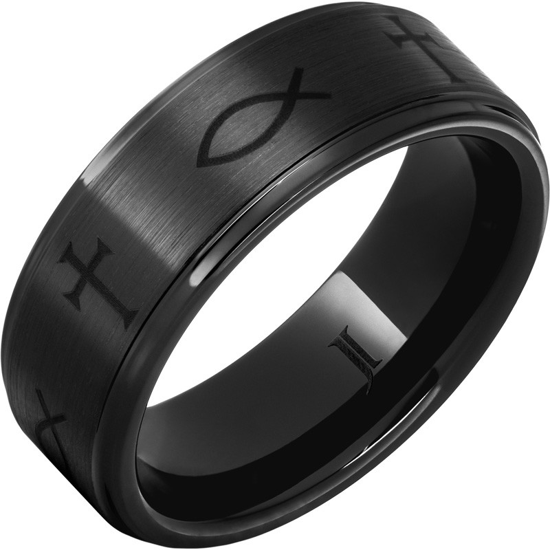 Ichthus - Black Diamond Ceramic&trade; Christian Symbol Ring