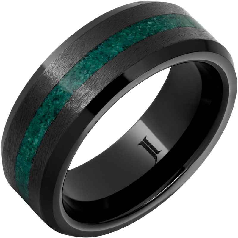 Black Diamond Ceramic&trade; Ring with Malachite Inlay and Grain Finish