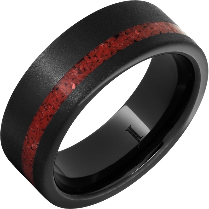 Black Diamond Ceramic&trade; Ring with Coral Inlay and Stone Finish