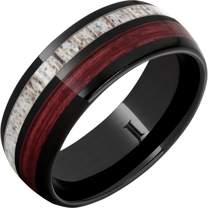 Barrel Aged&trade; Black Diamond Ceramic&trade; Ring with Cabernet Barrel Wood and Antler Inlays