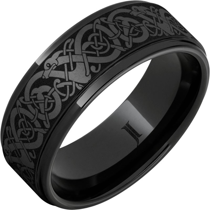 The Viking - Black Diamond Ceramic&trade; Engraved Ring