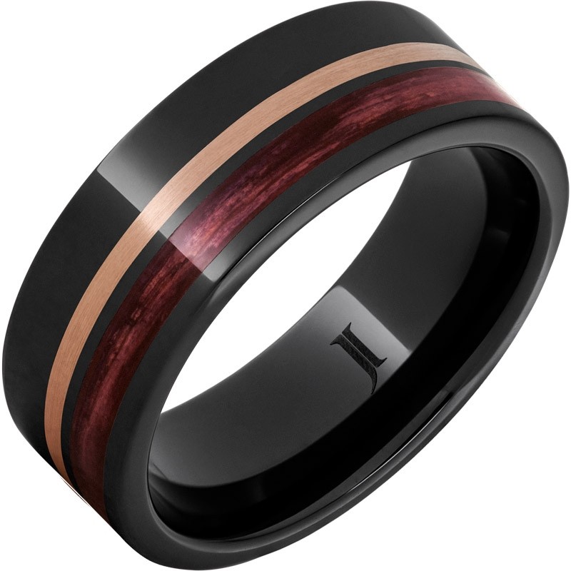 Black Diamond Ceramic&trade; Ring with Cabernet Wood and 14K Rose Gold