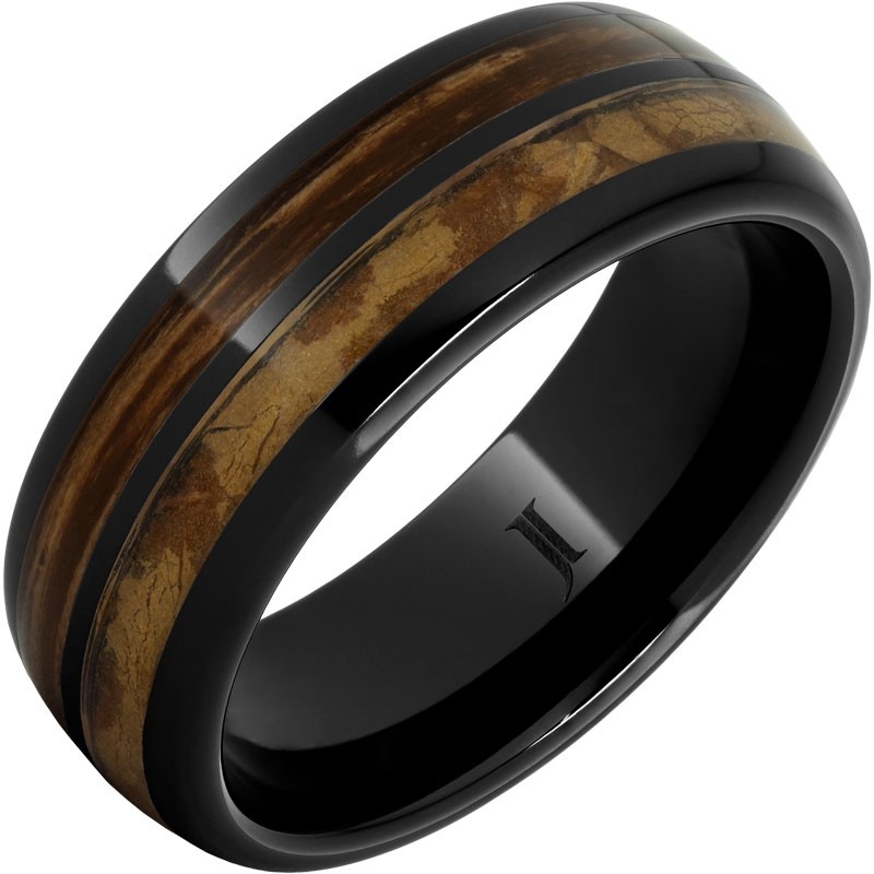 Double Corona - Black Diamond Ceramic&trade; Bourbon and Natural Cigar Inlay Ring