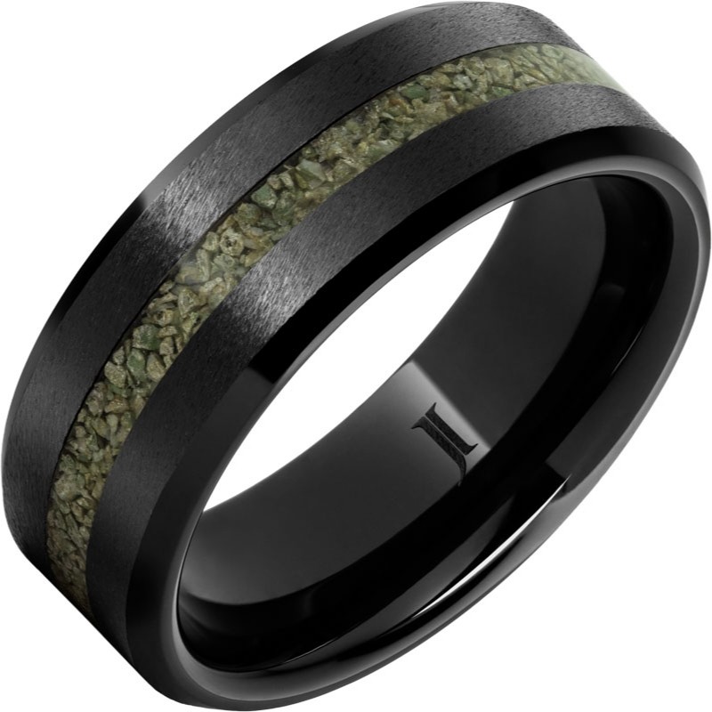 Black Diamond Ceramic&trade; Ring with Rare Green Fossil Dinosaur Bone Inlay