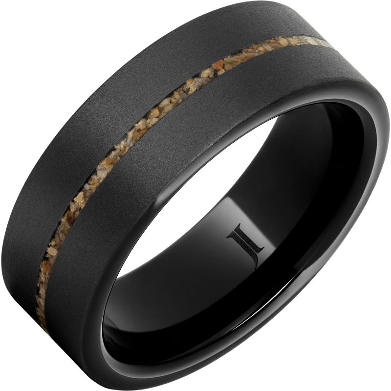 Black Diamond Ceramic&trade; ring with Brown Dinosaur Fossil Inlay