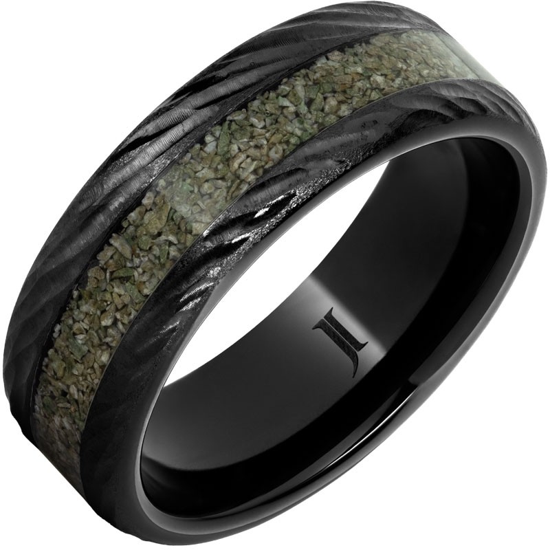 Black Diamond Ceramic&trade; Ring with Green Dinosaur Bone Inlay