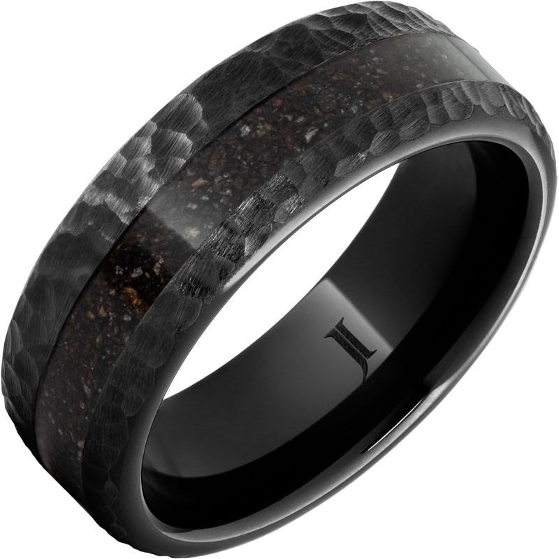 Black Diamond Ceramic&trade; Ring with Grey Dinosaur Bone Inlay