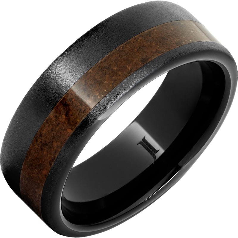 Black Diamond Ceramic&trade; Ring with Crimson Fossil Dinosaur Bone Inlay