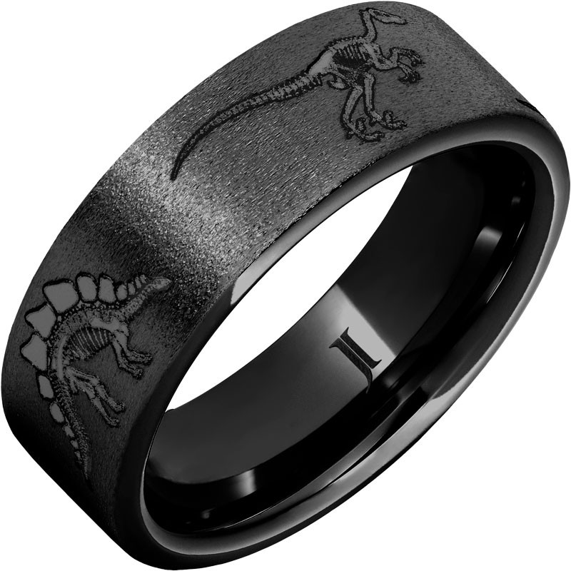 Black Diamond Ceramic&trade; Dinosaur Fossil Skeleton Engraved Ring
