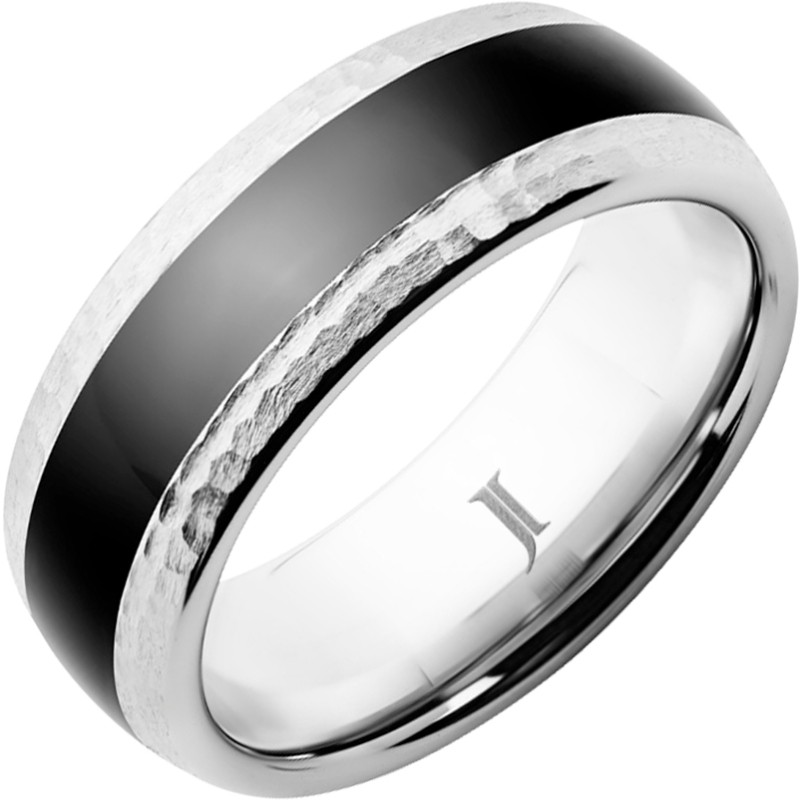 Serinium&reg; Ring with Hammered Edges and Black Ceramic Inlay