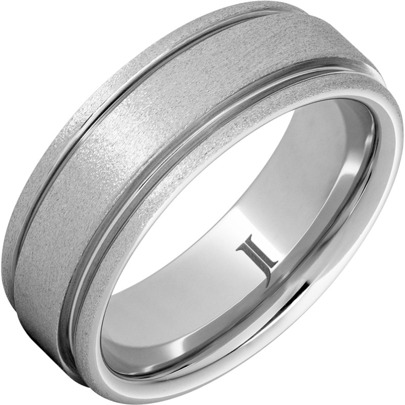 Stone Finish Serinium&reg; Ring With Rounded Grooved Edges