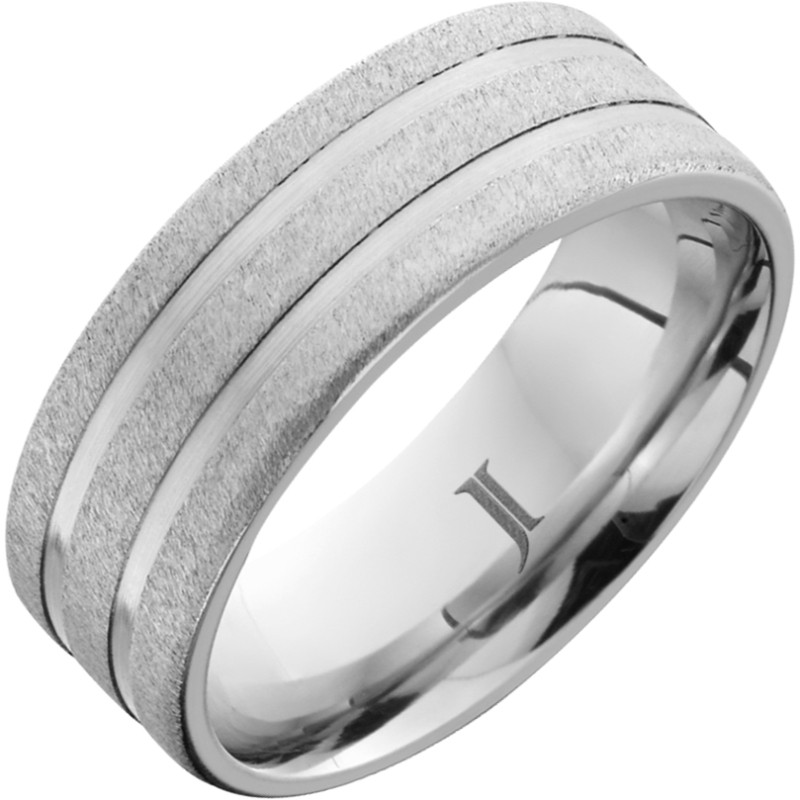 Serinium&reg; Ring with Polished Grooves and Stone Finish