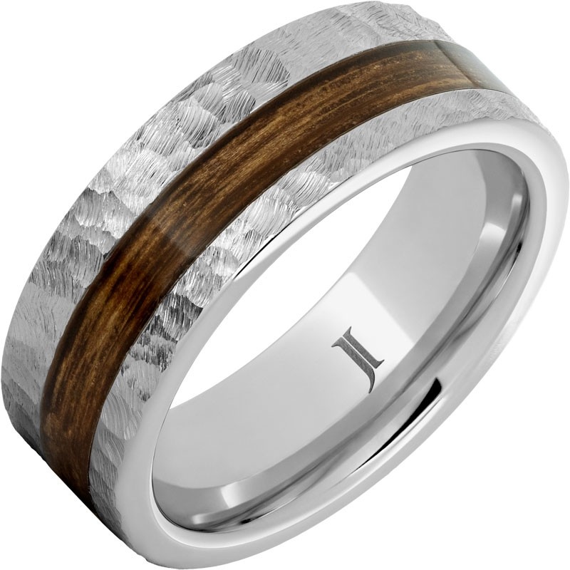 Barrel Aged&trade; Serinium&reg; Ring with Bourbon Wood Inlay and Moon Crater Carving