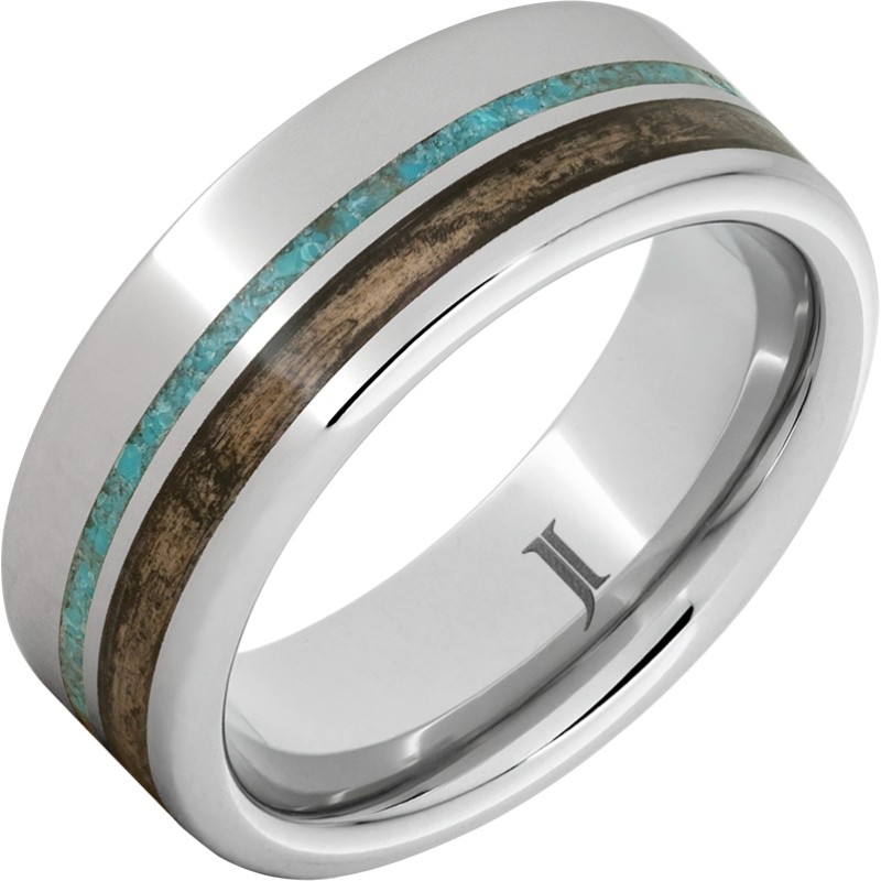 Barrel Aged&trade; Serinium&reg; Ring with Bourbon Wood and Turquoise Inlays
