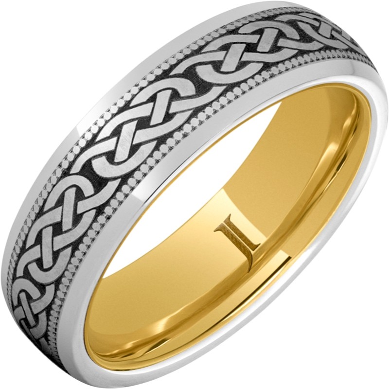 Serinium&reg; Ring Celtic Three Knot Design, Yellow Gold Interior and Milgrain Edge