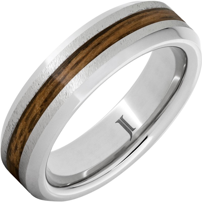 Barrel Aged&trade; Serinium&reg; Ring with Bourbon Wood Inlay and Grain Finish
