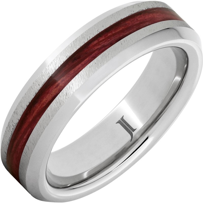Barrel Aged&trade; Serinium&reg; Ring with Cabernet Wood Inlay and Grain Finish