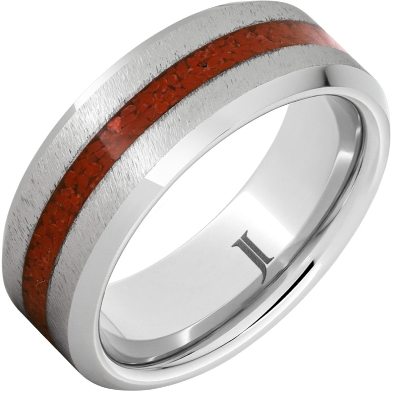 Serinium&reg; Ring with Coral Inlay and Grain Finish