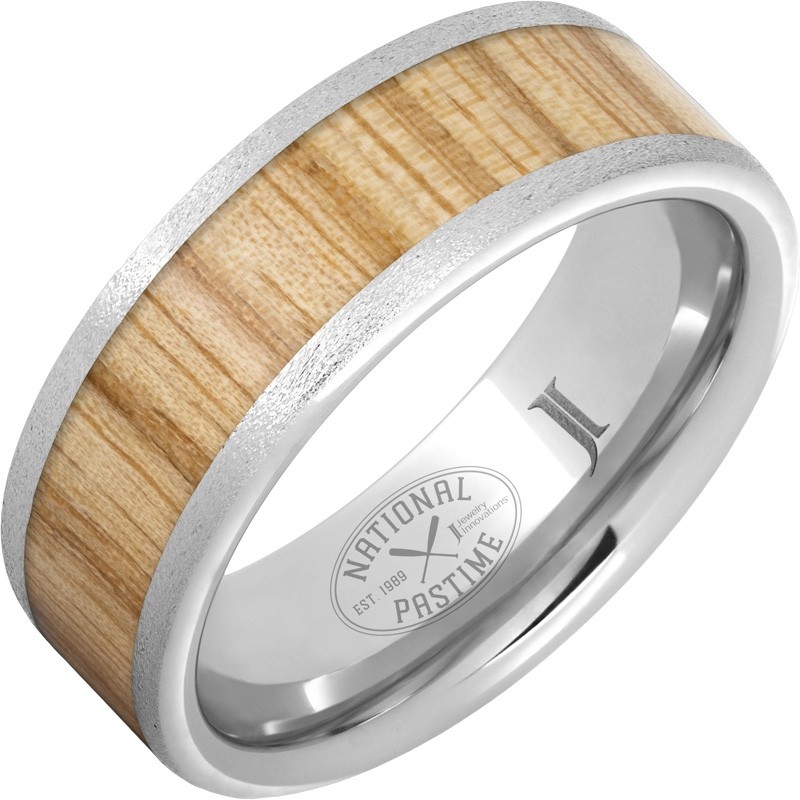 National Pastime Collection&trade; Serinium&reg; Ring with White Ash Vintage Baseball Bat Wood Inlay and Stone Finish