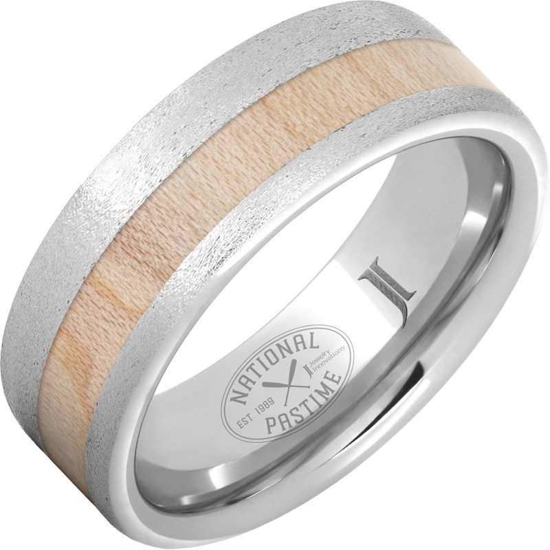 National Pastime Collection&trade; Serinium&reg; Ring with Maple Vintage Baseball Bat Wood Inlay and Stone Finish